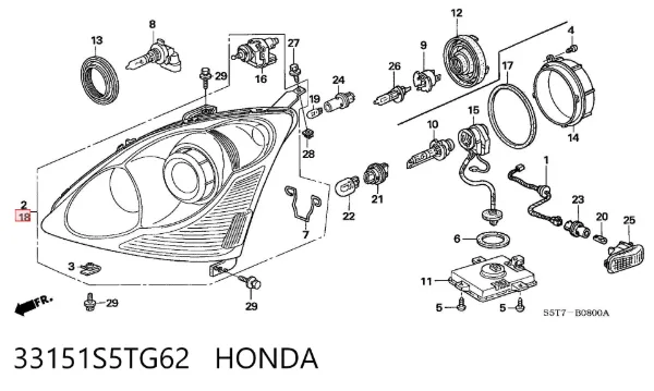 Фара ліва 33151S5TG62 Honda