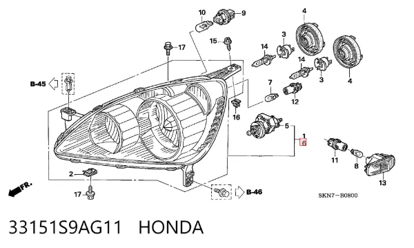 Фара ліва 33151S9AG11 Honda