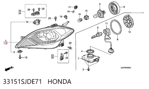Фара ліва 33151SJDE71 Honda