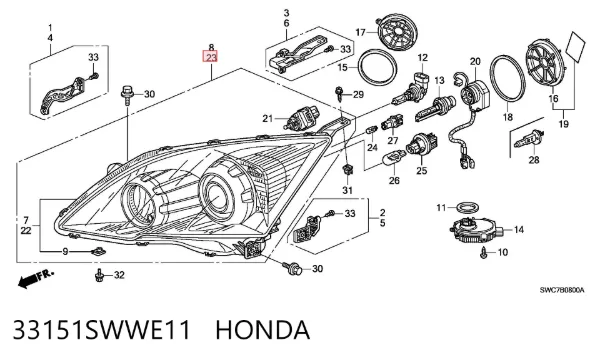 Фара ліва 33151SWWE11 Honda