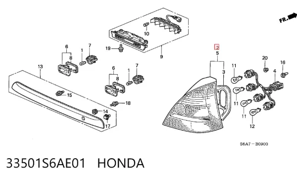 Задня права фара 33501S6AE01 Honda