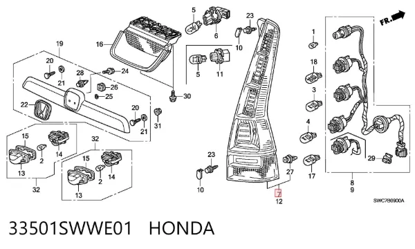 Задня права фара 33501SWWE01 Honda