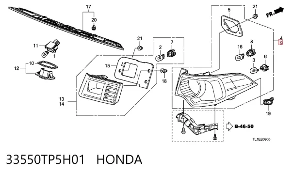 Ліхтар задній лівий, зовнішній 33550TP5H01 Honda