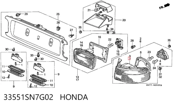 Ліхтар задній лівий, зовнішній 33551SN7G02 Honda