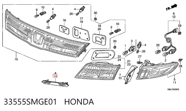Катафот (відбивач) заднього бампера, лівий 33555SMGE01 Honda