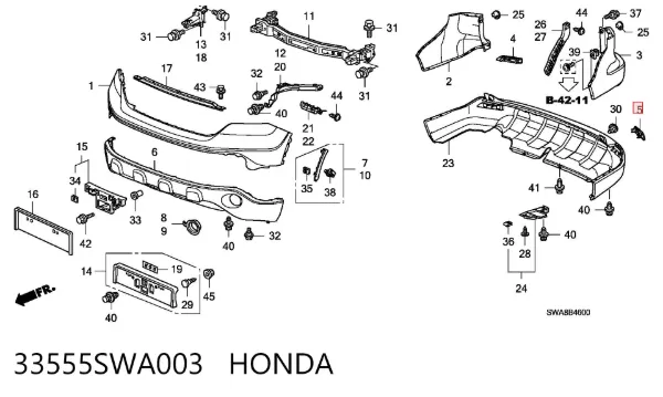 Катафот (відбивач) заднього бампера, лівий 33555SWA003 Honda