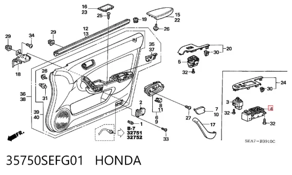 Кнопковий блок керування склопідіймачами передній лівий 35750SEFG01 Honda