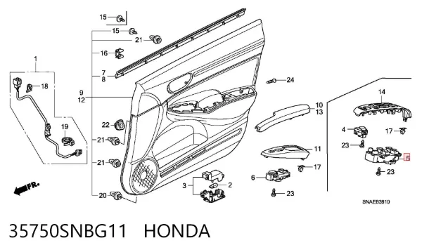 Кнопковий блок керування склопідіймачами передній лівий 35750SNBG11 Honda