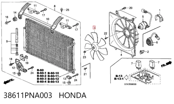 Вентилятор/крильчатка радіатора кондиціонера 38611PNA003 Honda