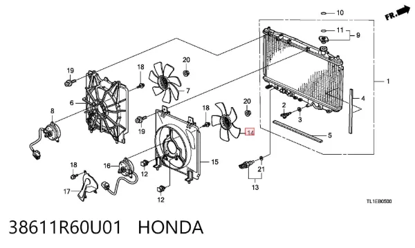 Вентилятор/крильчатка радіатора охолодження, правий 38611R60U01 Honda