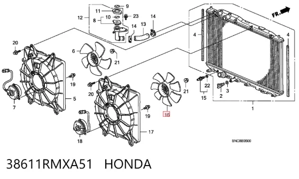 Вентилятор/крильчатка радіатора охолодження 38611RMXA51 Honda