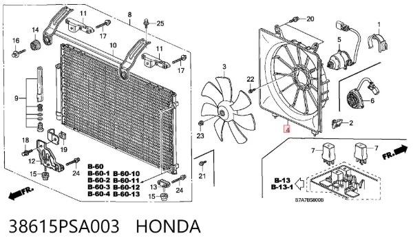 Дифузор (кожух) радіатора кондиціонера 38615PSA003 Honda