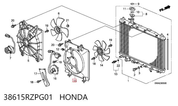 Двигун вентилятора системи охолодження, лівий 38615RZPG01 Honda