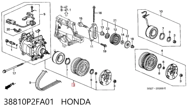 Компресор кондиціонера 38810P2FA01 Honda