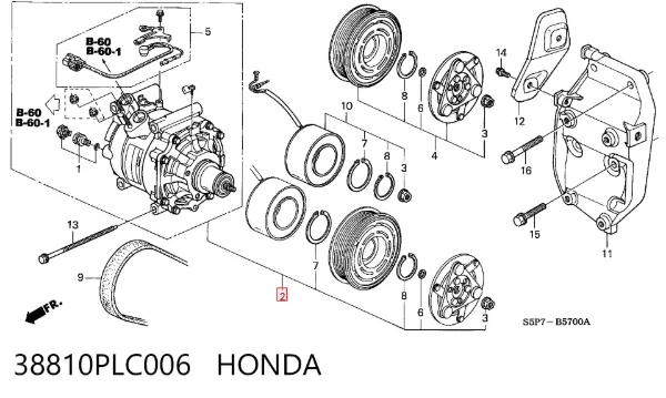 Компресор кондиціонера 38810PLC006 Honda