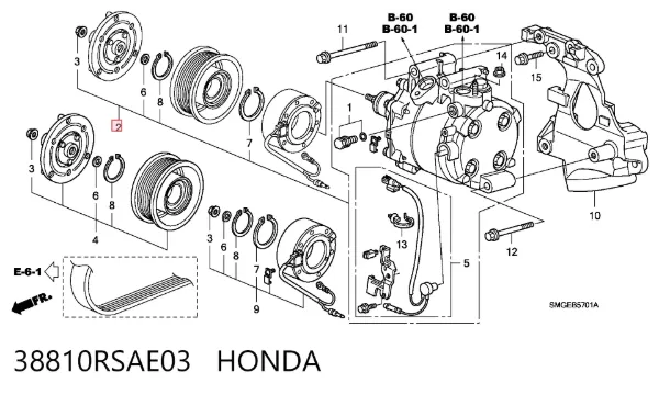 Компресор кондиціонера 38810RSAE03 Honda