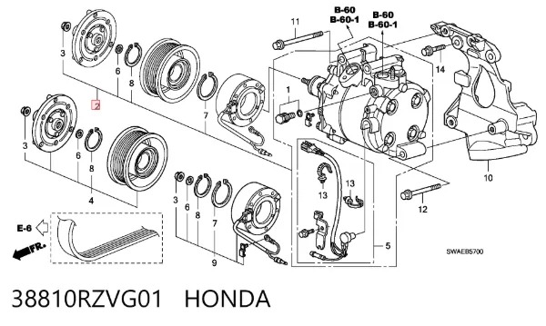 Компресор кондиціонера 38810RZVG01 Honda