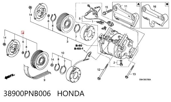 Муфта компресора кондиціонера 38900PNB006 Honda
