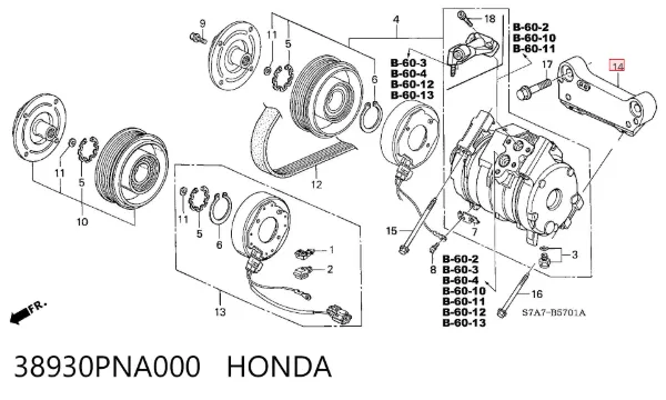 Кронштейн компресора кондиціонера 38930PNA000 Honda