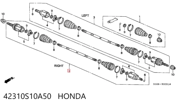 Піввісь задня, права 42310S10A50 Honda