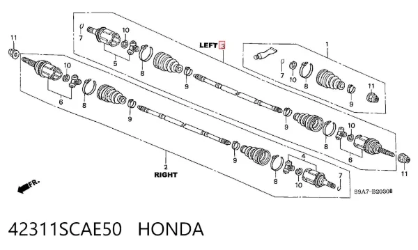 Піввісь задня, ліва 42311SCAE50 Honda