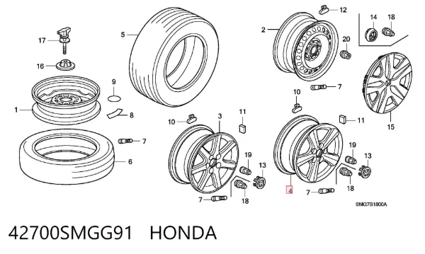 Диски колісні литі (легкосплавні, титанові) 42700SMGG91 Honda