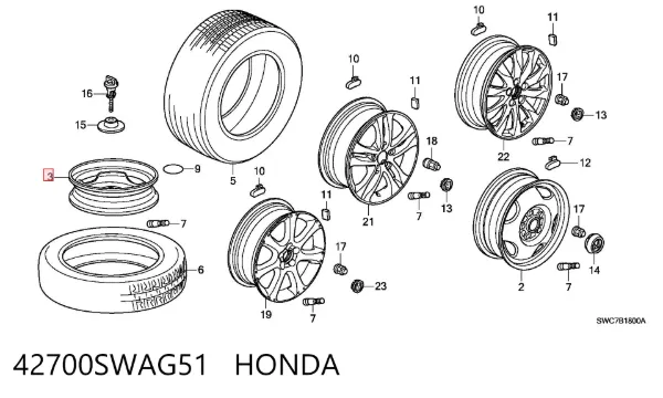 Докатка, аварійне запасне колесо 42700SWAG51 Honda