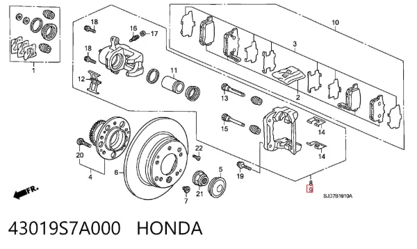 Супорт задній лівий 43019S7A000 Honda