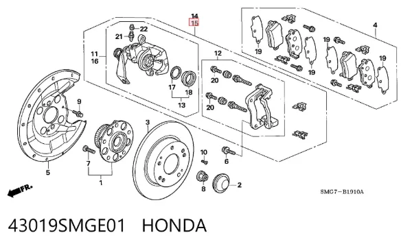 Супорт задній лівий 43019SMGE01 Honda
