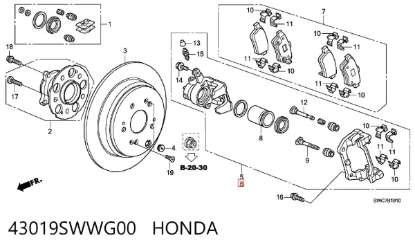 Супорт задній лівий 43019SWWG00 Honda