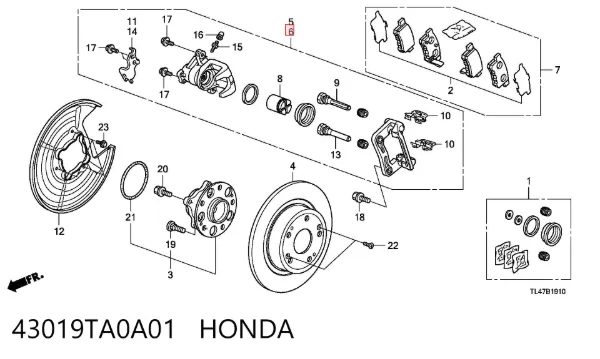 Супорт задній лівий 43019TA0A01 Honda