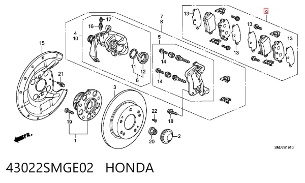 Задні гальмівні колодки 43022SMGE02 Honda