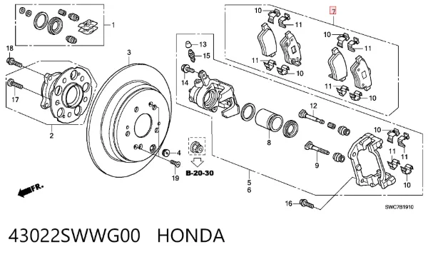 Задні гальмівні колодки 43022SWWG00 Honda