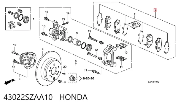 Задні гальмівні колодки 43022SZAA10 Honda