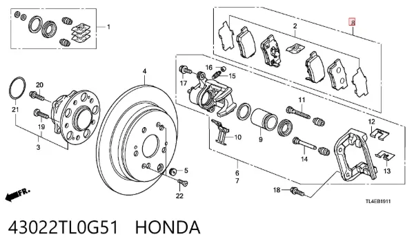 Задні гальмівні колодки 43022TL0G51 Honda