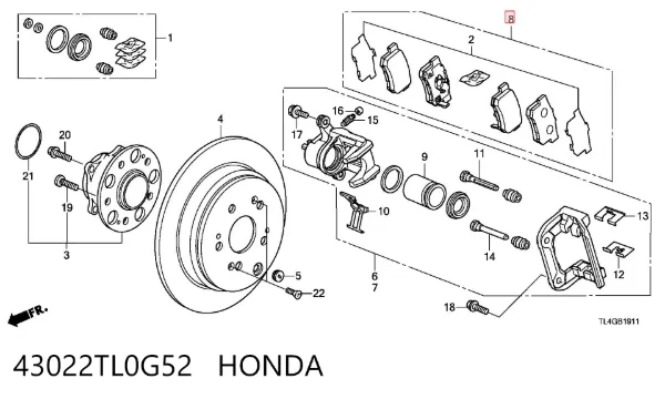 Задні гальмівні колодки 43022TL0G52 Honda