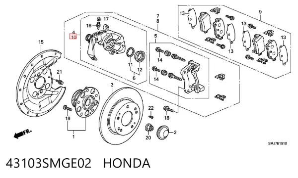 Супорт задній лівий 43103SMGE02 Honda