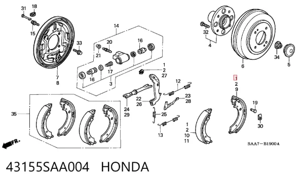 Колодки гальмові задні, барабанні 43155SAA004 Honda