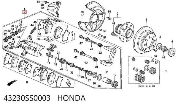 Супорт задній лівий 43230SS0003 Honda