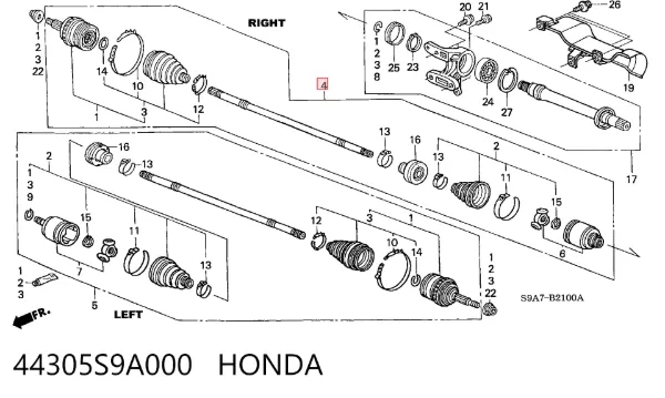 Піввісь права 44305S9A000 Honda