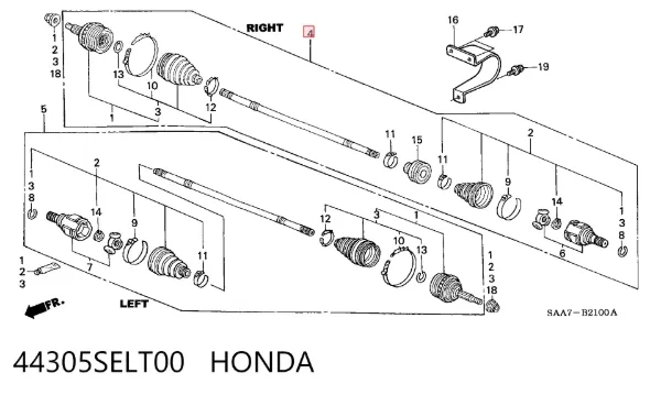 Піввісь права 44305SELT00 Honda