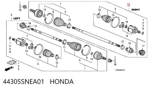 Піввісь права 44305SNEA01 Honda
