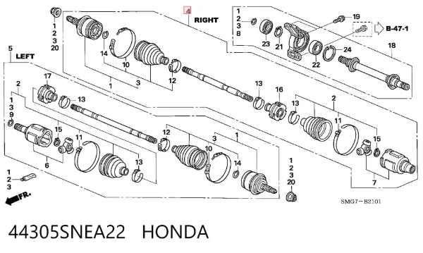 Піввісь права 44305SNEA22 Honda