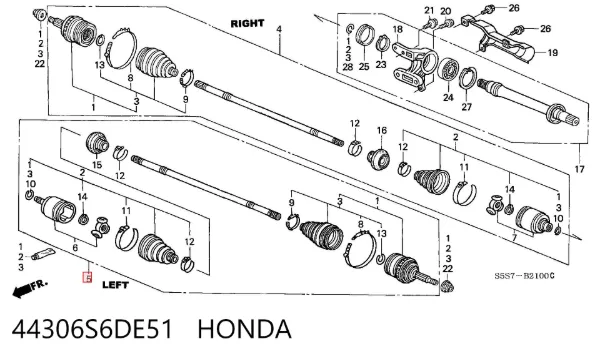 Ліва піввісь 44306S6DE51 Honda