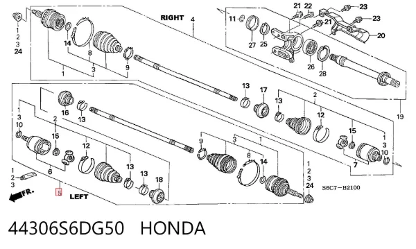 Ліва піввісь 44306S6DG50 Honda
