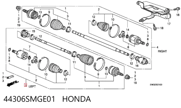 Ліва піввісь 44306SMGE01 Honda