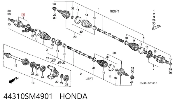 ШРКШ внутрішній, передній, лівий 44310SM4901 Honda