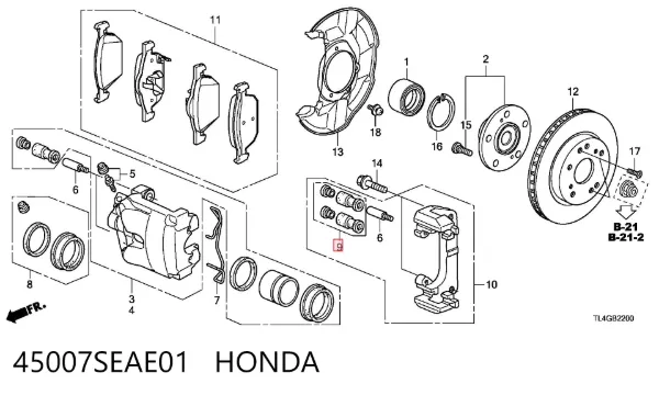 Пильник направляючої супортугальмівного, переднього 45007SEAE01 Honda
