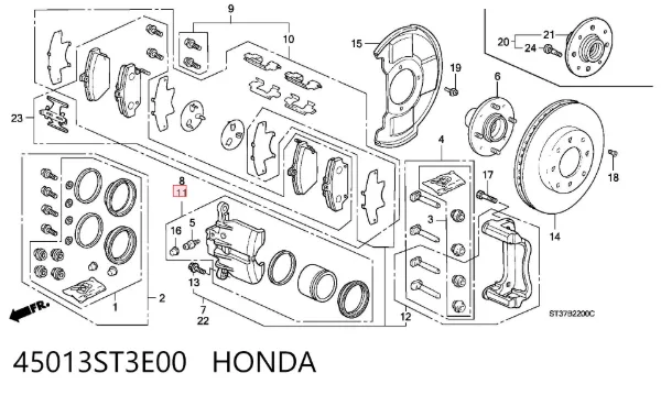 Супорт гальмівний передній лівий 45013ST3E00 Honda