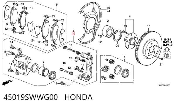 Супорт гальмівний передній лівий 45019SWWG00 Honda